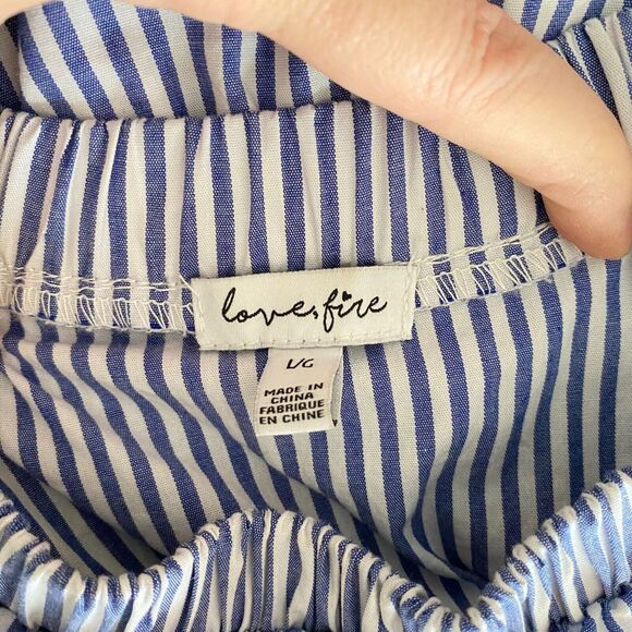 Love Fire Size Large Blue White Striped Off Shoulder Top with Sleeve Ties Pirate - Picture 7 of 8